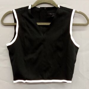 Theory Elegant Black Crop Top with White Trim
